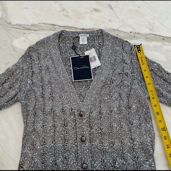 OSCAR DE LA RENTA SILVER SEQUINS SILK CARDIGAN SIZE S NWTS! - Picture 12 of 16